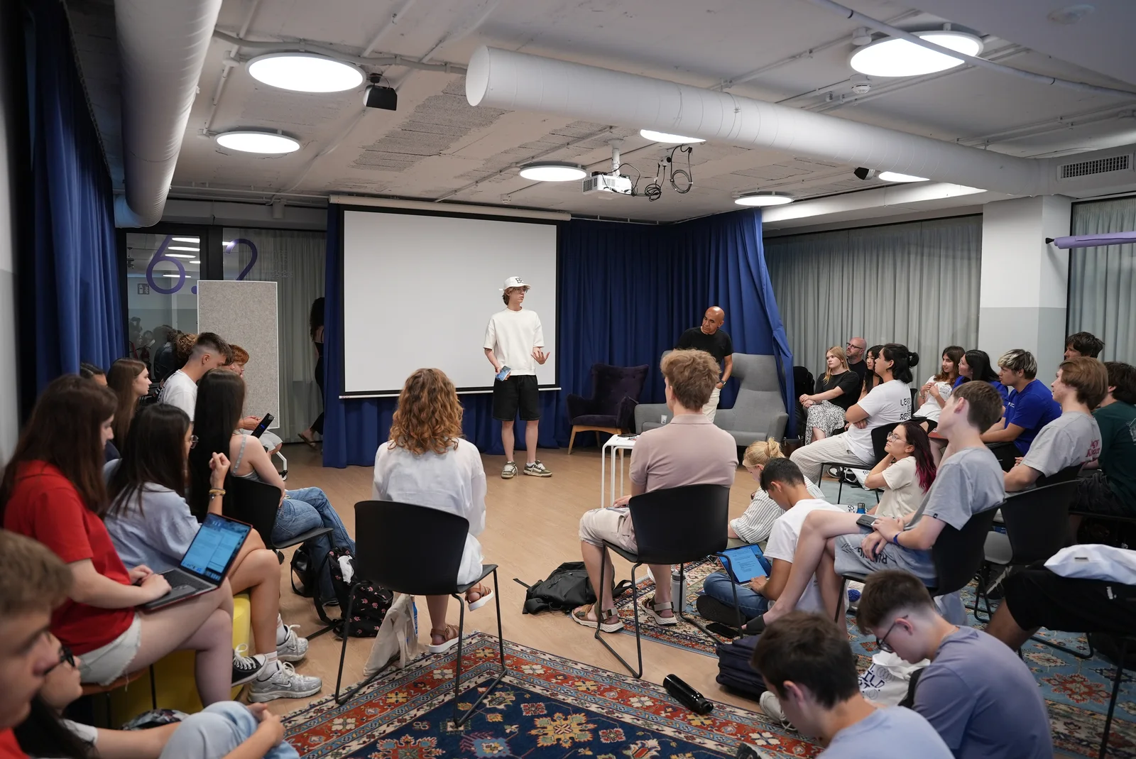 Students sharing ideas in a group session