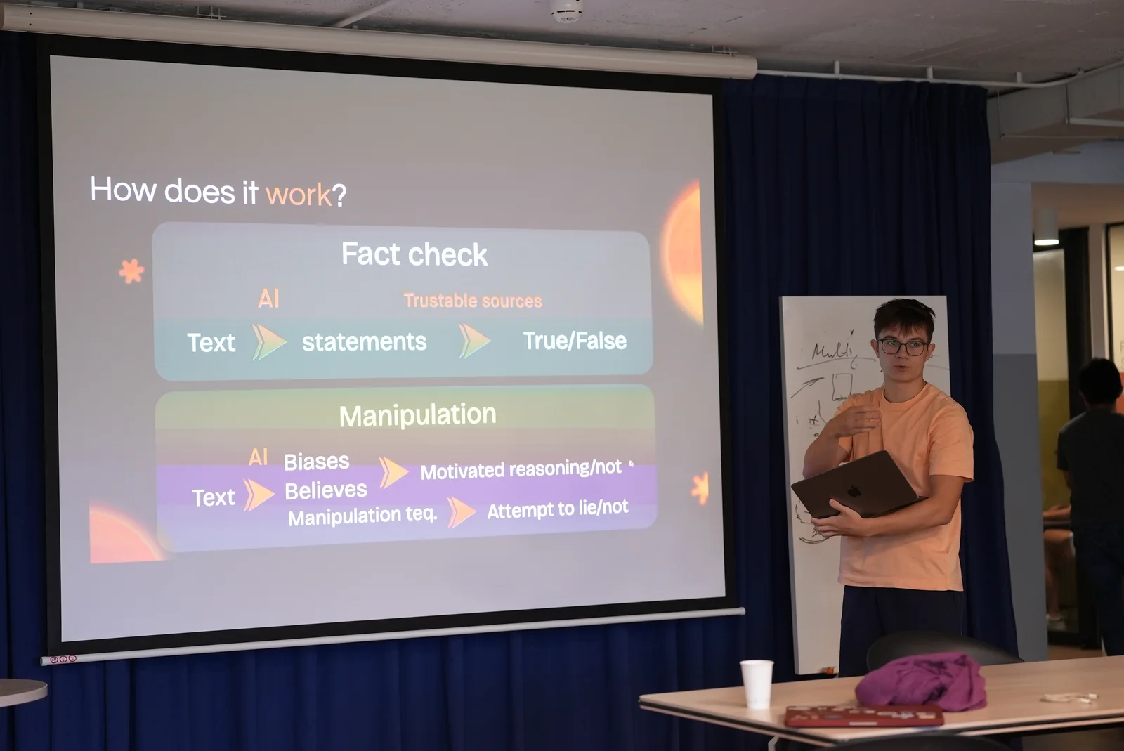 A student presenting how a project works
